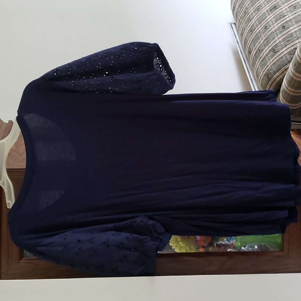 Papermoon, Shirt Sleeve Top with Elastic Sleeves, Dark Blue, 3X - Picture 2 of 4